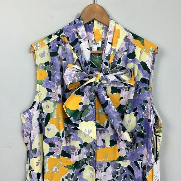NWT Unique Vintage Purple and Yellow Floral Sleeveless Swing Dress Sz 3X - Picture 6 of 12